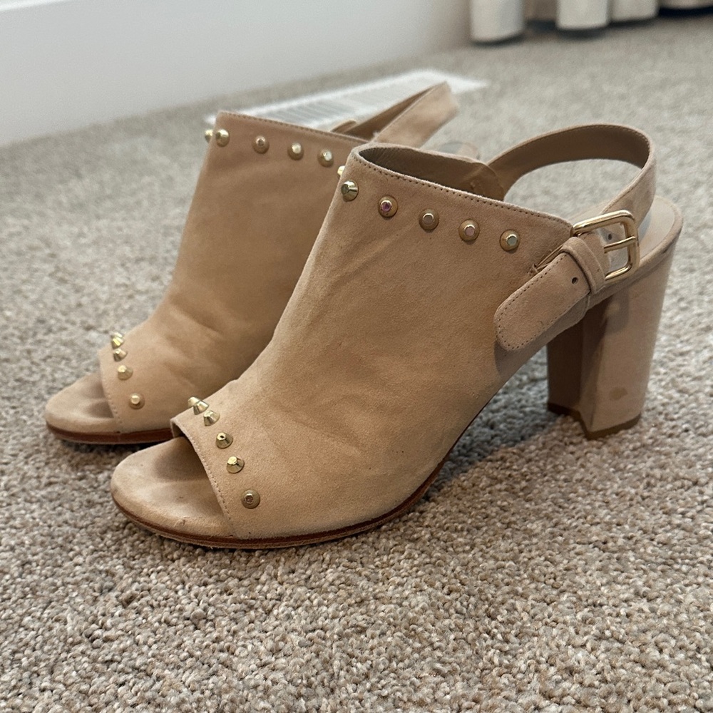 Stuart Weitzman Tan Studded Mules